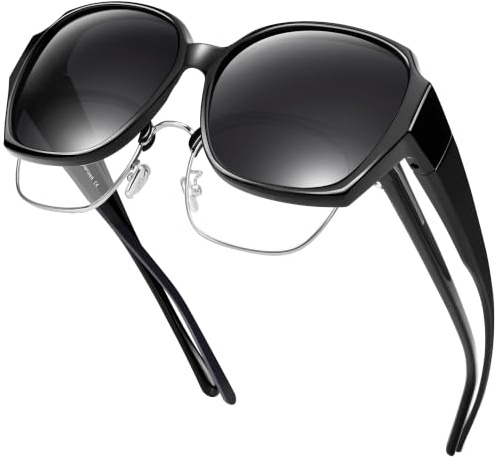 URUMQI Überzieh Sonnenbrille für Brillenträger Damen, Polarisierte Überbrille Sonnenbrille über Normale Brille, Quadratisch Sonnenbrillen Fit over Sunglasses mit UV400 Schutz für Frauen Lila Rahmen