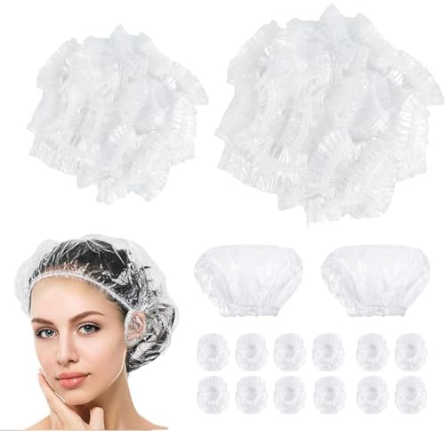 100 Pezzi paraorecchie Doccia impermeabili et 100 Pezzi Cuffie Doccia Cuffie Doccia, Trasparente Cuffie Orecchio con fascia elastica, per casa e hotel, Bagno, Spa,ect,Cuffie Capelli Cuffie