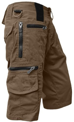 KONG JIMFAN Cargohose Herren Kurz Hose Knielang Shorts Stretch Arbeitsshorts mit Mehreren Reißverschluss Taschen Sommer Männer Freizeit Shorts Baggy Radlerhose Sporthose Outdoor Fahrradhose Wanderhose