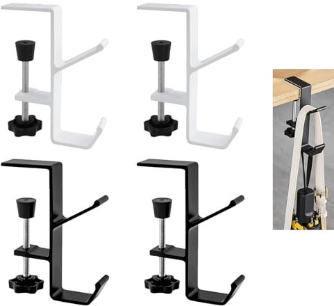 Fleymu Taschenhalter für Tisch, 4 Stück Verstellbarer Taschenhaken, Handtaschenhalter für Tisch, Multifunktionaler Handtaschenhalter, Bürotische, Studiertische, Computertische Verwendet (Schwarz,Weiß)