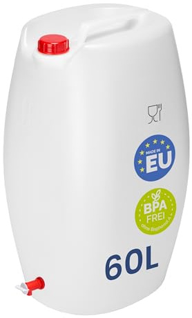 Garronda Garrafa Agua con Grifo sin BPA Bidon 60 litros Depósito de Agua Bidon Camping Accesorios Garrafa con Grifo Deposito Camper Blanco GD-0083