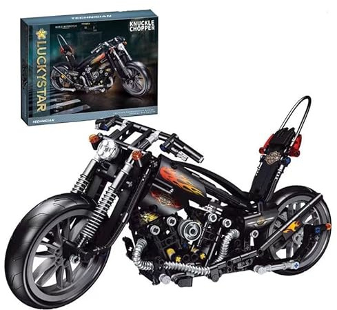 highdar Technik Motorrad Spielzeug Modellbausatz, 850 Klemmbausteine Harley Knuckle Chopper Supermotorrad Bausteine, Geländemotorrad Kreatives STEM Bausatz Geschenk für Erwachsene Sammler Kinder
