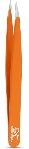 Precise Facial Hair Removal Tweezers Flat Tip Professional Plucking Eyebrow Ingrown Hair, Splinter, Blackhead and Tick Removal Tweezers for Men & Women | Multi Colour (Orange, Pointed Tip)