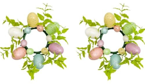 2 Stück Ostereier Kerzenkranz, Innendurchmesser 3,54 Zoll Kerzenring, Kerzenringe Für Stabkerzen, Osterkranz Aus Künstlichen Pflanzen Für Osterdekorationen, Für Hochzeiten Und Partys