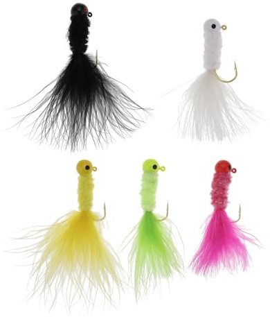 Briny River 30 Piezas de Anzuelos de Cabeza Plomada de Plumas para Pesca con Anzuelos Tipo Crappie 3,5 G Anzuelos de Pluma de Marabú Adecuados para Crappie Panfish Percas Peces Luna