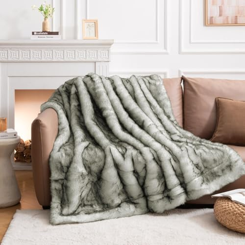 HOMFINE Lujosa Manta Piel Sintetica - Manta de Piel Sintética Mantas Pelo Sintetico Largo Suave para Cama Invierno Sofa, 150x200 cm Blanco