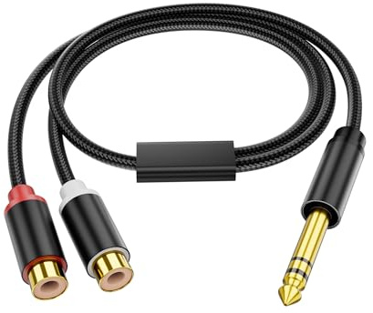 JSADZKJ Câble séparateur 1/4 vers double RCA Câble audio stéréo mâle 6,35mm vers 2RCA femelle Adaptateur stéréo en Y 1/4 vers 2RCA pour lecteur CD,tables de mixage,amplificateurs 15.7in