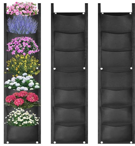 bssmmai 2 Stück Pflanzsack Hängend, Pflanzbeutel Hängend Mit 7 Taschen, Atmungsaktiver Pflanztaschen Hängend aus Vliesstoff für Draußen und Vertikal Garten (Schwarz)