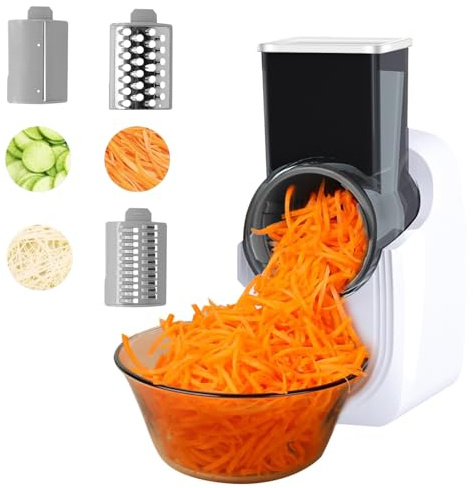 Electric Cheese Grater, Electric Graters, Automatic Multi Grater, Professional Chopper Slicer 3 in 1 Vegetable Slicer with 3 Types Slice for Cheese Vegetables Fruits (White)
