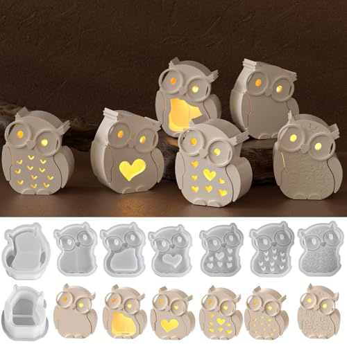 9 Stück Silikonformen Gießformen Eule, 3D Silikonform Eule mit Panel Gießformen Silikon Eule Gipsformen zum Gießen Silikonform Einschieber Giess form Silikon form Halloween für Handwerk (A)