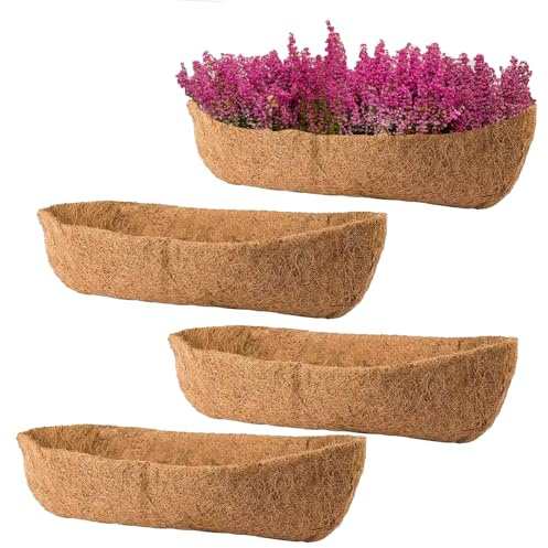 4 Pack Trough Coco Coir Liners - 24 Inch Coconut Coir Hanging Basket Liner - Natural Coco Fiber Window Box Liners - Natural Coirs Window Box Liner for Wall Planter, Windows Basket Deck Railing Planter