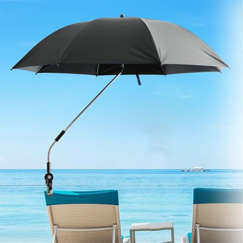 360° Adjustable UV Protection Beach 𝗨𝗺𝗯𝗿𝗲𝗹𝗹𝗮 with Adjustable Clam, UPF 50+ Outdoor Sun Sh-ade for Beach Chairs, Strollers, Wheelchairs, Portable Par𝐚𝐬𝐨𝐥 with Clamp Windproof Durable Design