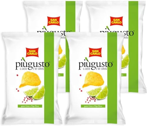 4X San Carlo Più Gusto Patatine Gusto Lime e Pepe Rosa Senza Glutine (Gluten Free) 70g