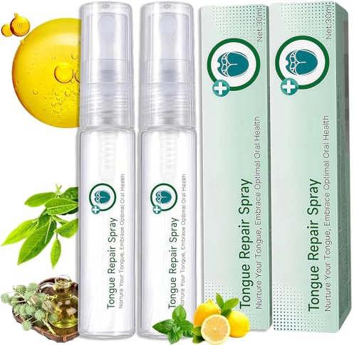 2Pcs Tongue Repair Spray, Instant Dry Mouth Relief, Fissured Tongue Relief Spray, Mint Breath, Freshener for Dryness& Bad Breath