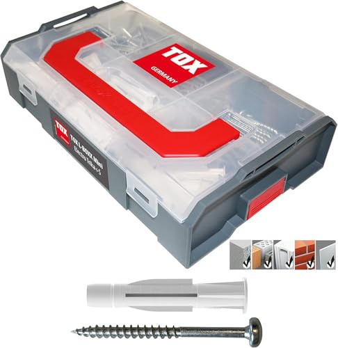 TOX L-BOXX Mini - Electro Trika + S, kompakte M, effektive Dübelbox, in bis zu sechs Fächer unterteilbar, Schrauben und Dübel Set für Befestigungen in nahezu allen Baustoffen, 232 tlg, 094901301, Grau
