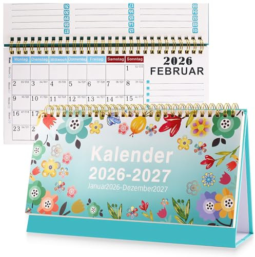 Noviatrix Tischkalender 2026-2027, Frischer Blumenstil Schreibtischkalender Lange Lebensdauer tischkalender 2026 quer Geeignet für Zuhause, Büro und Schule