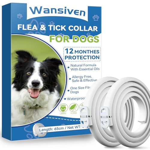 Wansiven Collar antipulgas para Perros, Impermeable antipulgas y parásitos, 12 Meses de protección 65 cm (W2-2p)