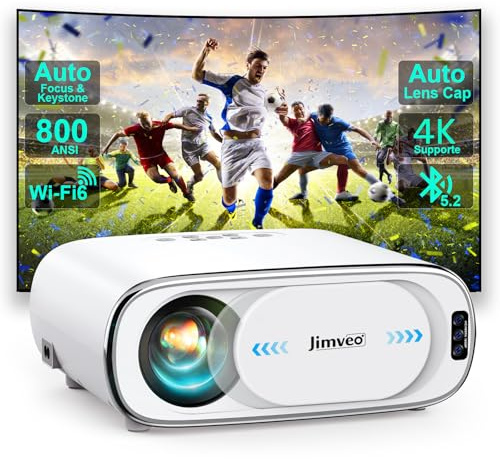 Videoprojecteur - 4K Auto Cache Lentille Auto Focus 6D Keystone 800ASIN Projecteur Video Jimveo Retroprojecteur Full HD 1080P WiFi6 Bluetooth Portable - Vidéoprojecteur 4K Supporté Zoom 50%