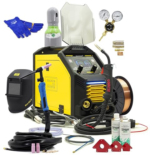 MAGNUM Poste à souder combinée en aluminium 200 A avec gaz de protection - Équipement complet - Inverter 230 V - Poste à souder à fil de remplissage multi-processus MIG MAG - Soudeuse au gaz de