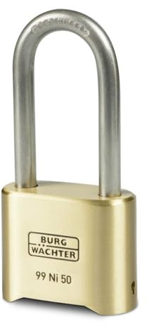 Burg-Wächter Vorhängeschloss, Rostfrei, mit Zahlenschloss, 7,8 mm Bügelstärke, Massiver Messingkörper, 99 Ni 50 HB 65 SB