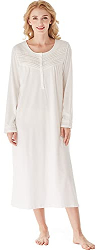 Keyocean Camicie da Notte Donna in Cotone Pigiama Vestito a Maniche Lunghe Abito da Notte Elegante Comodo Bottoni Davanti