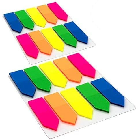 Emraw Colorful Sticky Arrow Flags Page Markers Index Tabs, 0.5 X 1.7 Neon Bright Colored Self Stick Removable Stick It Indexing Flags - Pack of 20 Pads (500 Sheets)