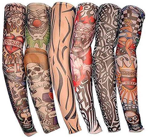6 Pcs Cool Tattoo Sleeves Arm Stockings,Fake Temporary Tattoo,Stretchy Sunscreen Cover for Man Woman Fashion Body Art Party Favor