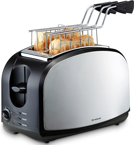 Trisa Crispy Snack 2-Scheiben-Toaster, 38mm Schlitze, Sandwichzange | Extra Breite Schlitze, Defrost, Reheat, Brötchenaufsatz, Cool-Touch, 600 W