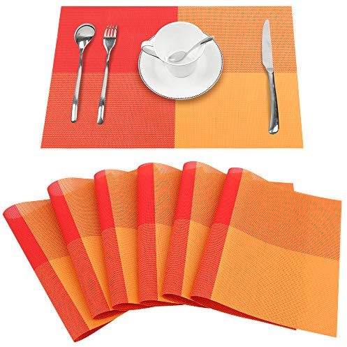 Time to Sparkle Lot de 6 Sets de Table Tapis de Table en Vinyle Antidérapants Napperons PVC Lavables Sets de Tables Salle à Manger (PVC-Orange)