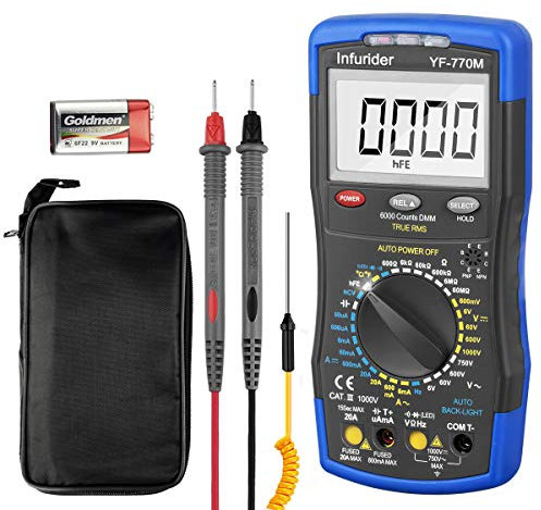 Digital Multimeter,INFURIDER YF-770M 6000 Counts Manual and Auto Range AC/DC Voltage Amp Ohmmeter Tester Meter with Diode Continuity,Cap,Temp and Mechanical Protection