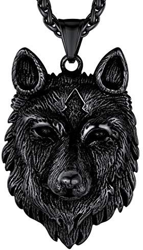 Richsteel Collar Cabeza de Lobo Vikingo de Acero Negro para Hombres Mujeres