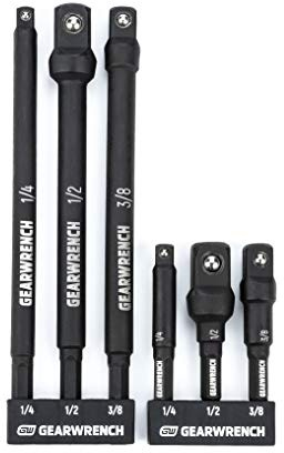 GEARWRENCH 6 Pc 1/4 Drive Hex Shank Impact Socket extensions - 1/4, 3/8 and 1/2 Drive sizes - 2-1/2 & 6 long - 84971A-02