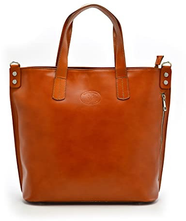 Vera Pelle Sac à Main pour Femme, Sac Cabas en Cuir, Dossier, Elégant, Intemporel, Pratique, avec Poignées et Bandoulière, Format A4, 30 x 30 x 13 cm, Caramel
