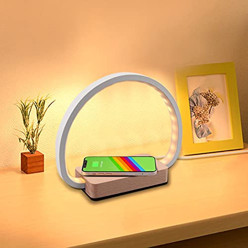Lámpara de Mesa de Noche, Colorlam Lámpara con Cargador Inalámbrico y Carga USB Control Táctil 3 Niveles de Brillo Ajustable Moderna Lámpara para Niños Adultos Decoración Hogar Dormitorio Oficina