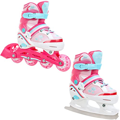 RAVEN 2in1 Schlittschuhe Inline Skates Inliner für Kinder Mädchen LED Leuchträder verstellbar