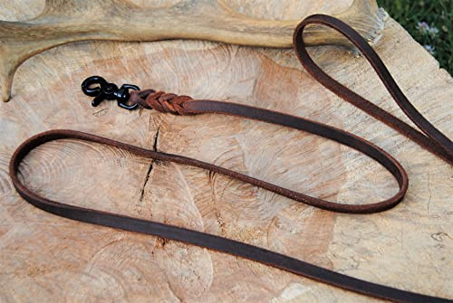 BULLYZEI Lederleine geflochten Antik-Leder 10mm x 1,5m MIT Schlaufe Scheren-Karabiner Führleine