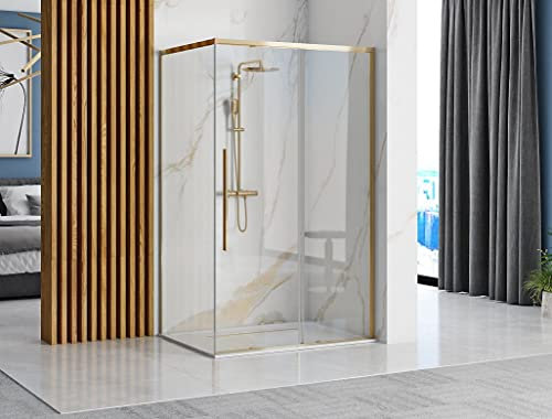 ECOLAM® Dusche Duschkabine Eckdusche Solar Gold Klarglas transparent 90 x 90 195 cm golden bodengleich easy-clean Schiebetür