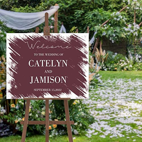 Panneau de bienvenue pour mariage simple personnalisé avec vos noms et dates - Panneau de bienvenue personnalisé - 50,8 x 76,2 cm