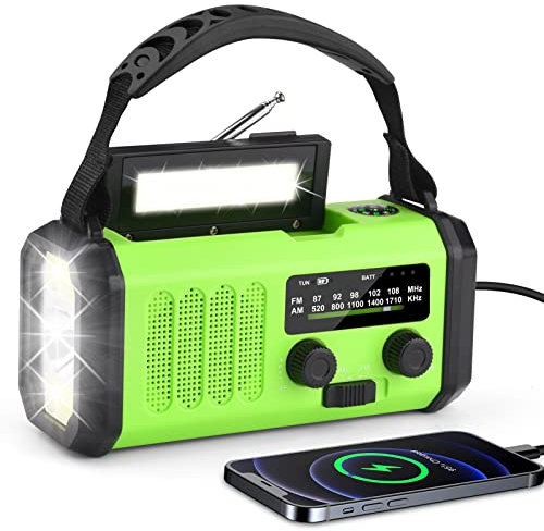 Radio solare portatile da 10.000 mAh, radio a manovella AM/FM con batteria esterna ricaricabile da 10.000 mAh, 3 modalità, torcia a LED, lampada da lettura LED, allarme SOS, manovella dinamo e