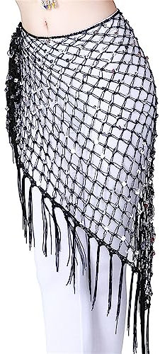 ENENEN Women's Hollow Mesh Pailletten Hüfttuch Perlen Dekoration Taille Schal Schal Fischernetz Großes Dreieckstuch Bauchtanz Taille Kette Hüfttuch