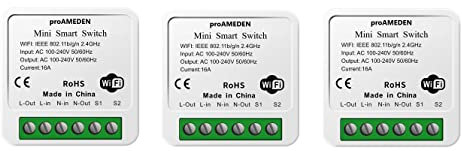 proAMEDEN HomeKit 16A WiFi Smart Schalter, [3/ein] Mini Smart Switch, WLAN, Switch-Modul, CozyLife App funktioniert mit Siri Sprachsteuerung, kompatibel mit Alexa, Google Home.