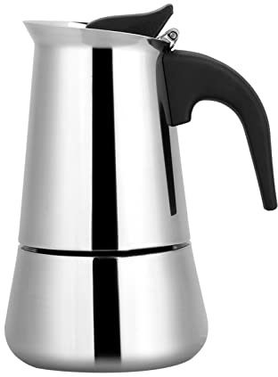 Acouto Caffettiera Espresso in Acciaio Inossidabile 100ml, Machetina da Caffè Portatile per Focolare a Gas e Elettrico, Caffettiera Napoletana per Casa e Viaggi