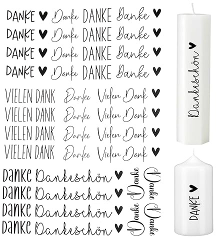 Fräulein Lotti | Wasserschiebefolie fuer Kerzen - Thema: Danke | Tattoofolie | schwarz DIN A4