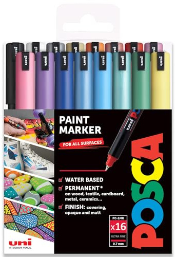 Posca PC-1MR Paint Marker Art Pens - 0,7 mm - 16 Stück - Spektrum Set in Brieftasche Verpackung, mehrfarbig
