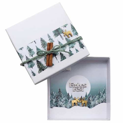 ZauberDeko Geldgeschenk Verpackung Weihnachten Geschenk Weiß Tannenwald Elch Gutschein