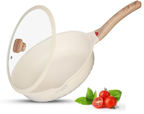 Poêle à frire avec couvercle anti-adhésif – Sauteuse anti-rayures de 28 cm de profondeur, anti-taches, revêtement en Céramique Greblon allemand, poêle à induction, sans produits chimiques