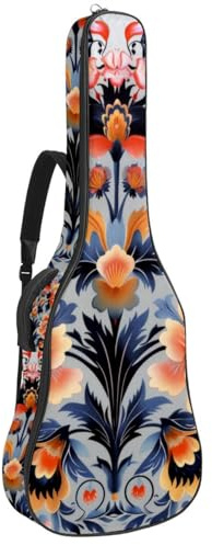 Wasserdichte Gitarrentasche mit Taschen, Schutzfutter, passend für 40/41/42 Zoll Gitarren, bunte Blumen, mehrfarbig, 42.9x16.9x4.7 in, Gitarrentasche