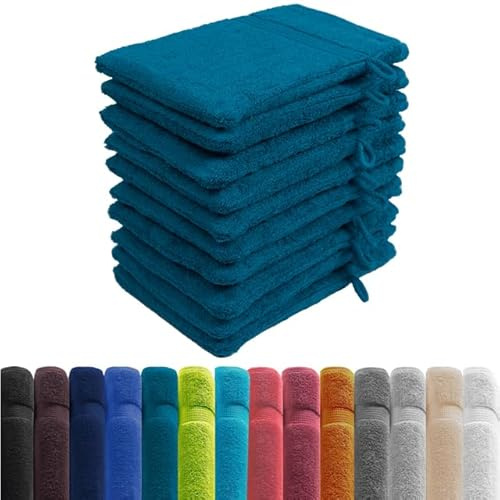 Zestri Frottier Waschhandschuh 10er-Set | Waschlappen Petrol | 100% Baumwolle 500g/m² | Öko-Tex Standard 100