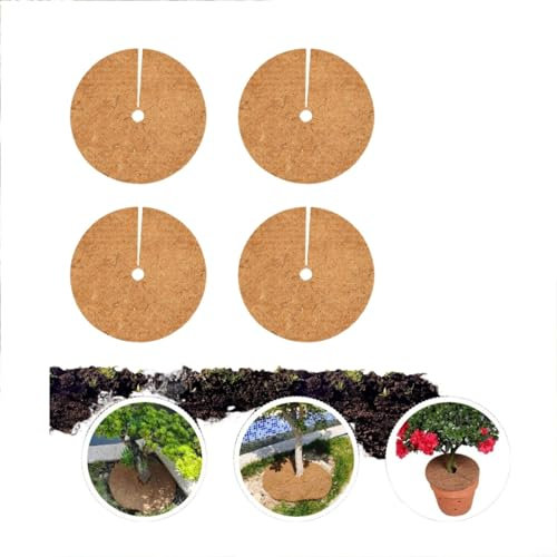 CWOQOCW 4 Pcs Coconut Fibers Tree Mulch Rings Disc Plant Cover Protector Mat, Natural Coco Coir Tree Protection Mats Tree Disc Plant Cover for Indoor Outdoor Lawn, Potted Plants (60CM)