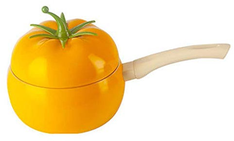 CNBYDK Emaillierte Milchbratpfanne, Tomatenform, Emaillierter Kinderkochtopf, Beschichteter Butterwärmer, Nudeltopf, Antihaft-Mini-Auflauf, Keramik-Suppentopf, Gelber Schmortopf